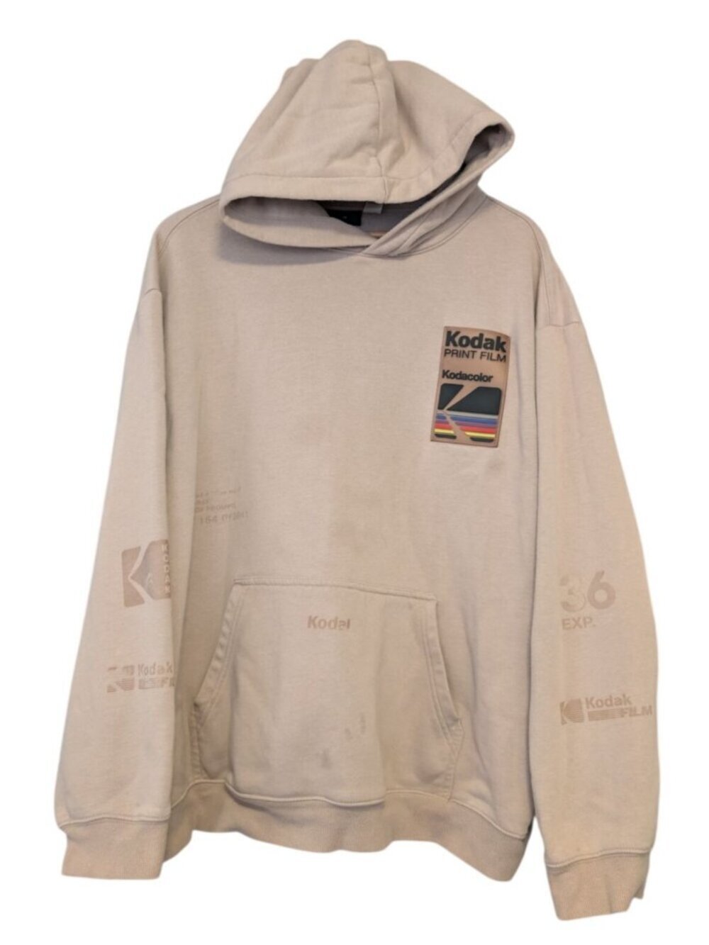 H&M Kodak Print Film Graphic Hoodie Beige Mens Size XL Pullover Retro